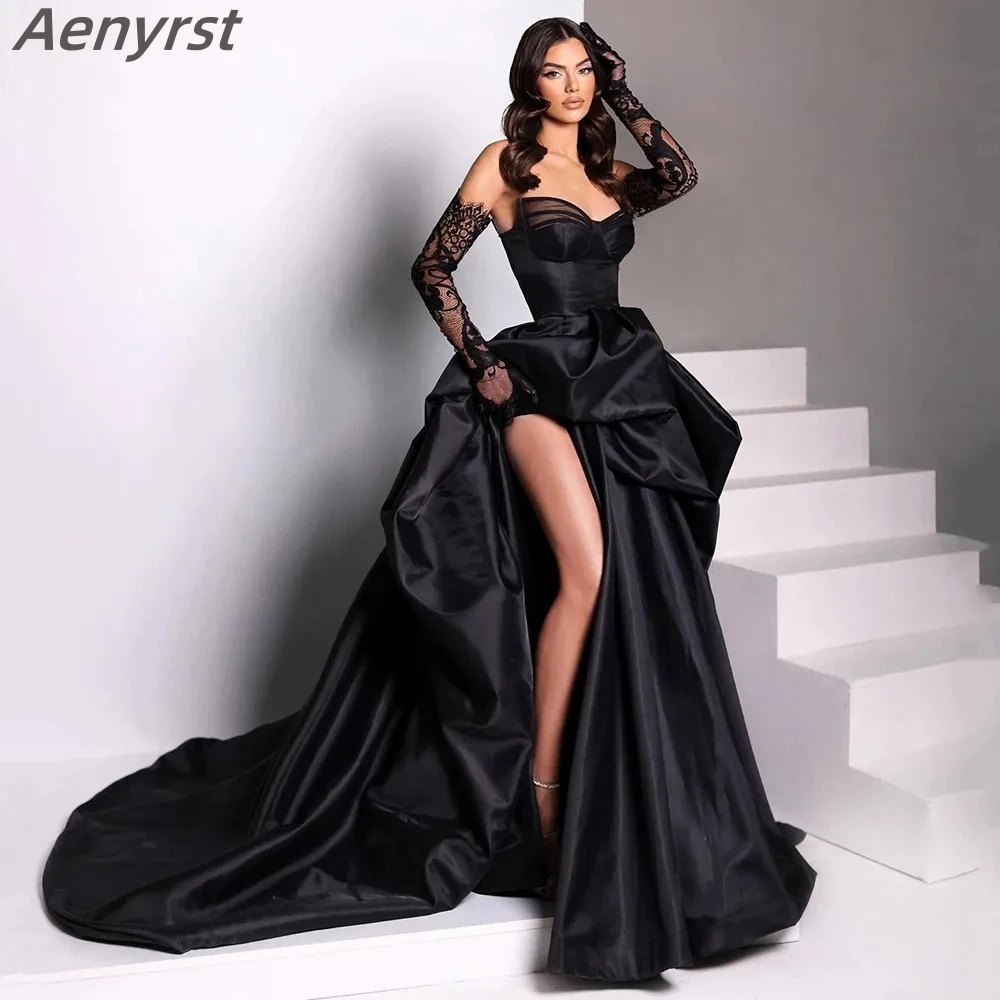 Aenyrst-Robe de Soirée Sexy en Satin et Dentelle, Vêtement à Manches sulfBouffantes, Fente Latérale, Style Princesse