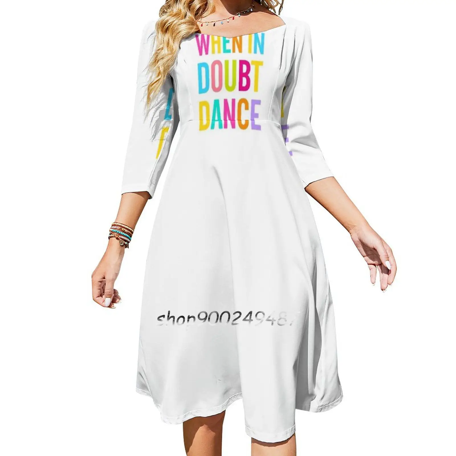 When In Doubt Dance! Women Casual High Waist Mini Dress Short and Long Sleeve Dresses Fashion Dress When In Doubt Dance Quote