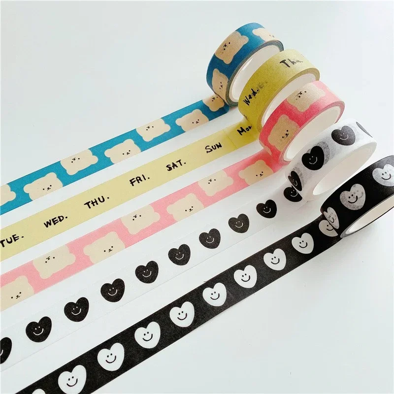 Black White Love Heart Decorative Adhesive Tape Masking Washi Tape Diy Scrapbooking Sticker Label Japanese Stationery