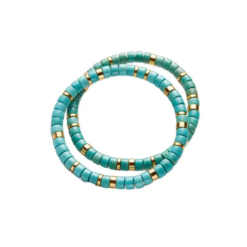 

Natural turquoise bracelet, straight cut beads can be stacked and worn.