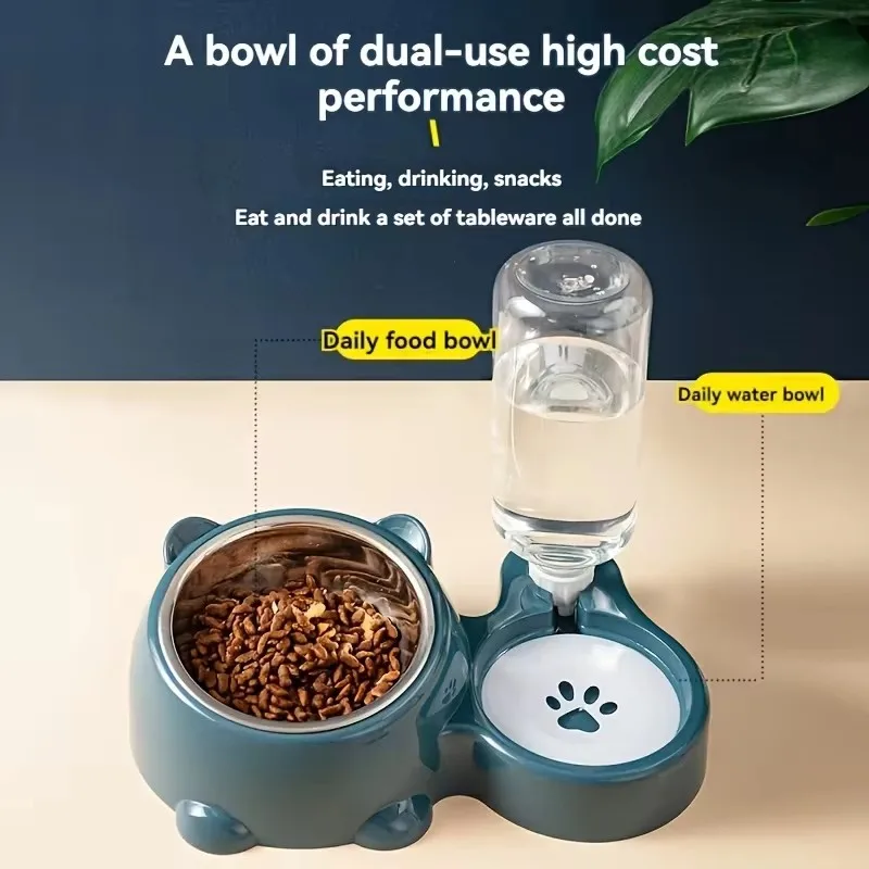 Gravity-Driven Pet Feeder and Waterer for Cats and Dogs, Hands-Free Operation with Tilted Dispenser, Battery-Free Setup