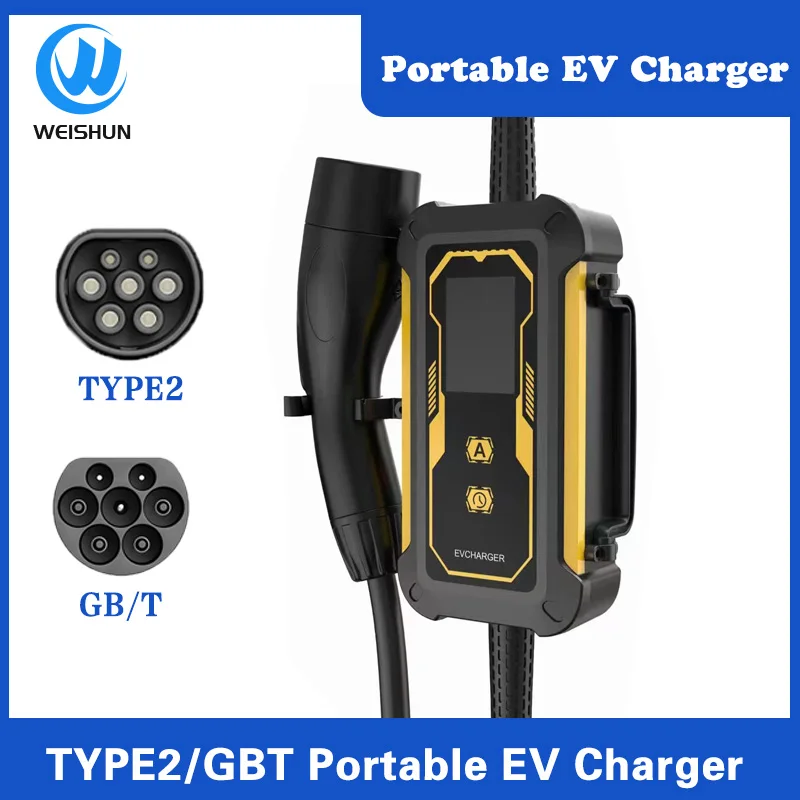 22KW 32A 3Phase Type2 Portable EV Charger Control EVSE Charging Box 16A GBT Charging Station for Electric Car Charger