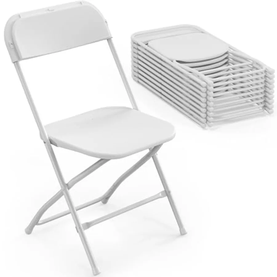 

Folding Chairs Set of 10 White Plastic Chair Sturdy Seat with Metal Frame Perfect for Party Event Wedding Birthday Office Outsi