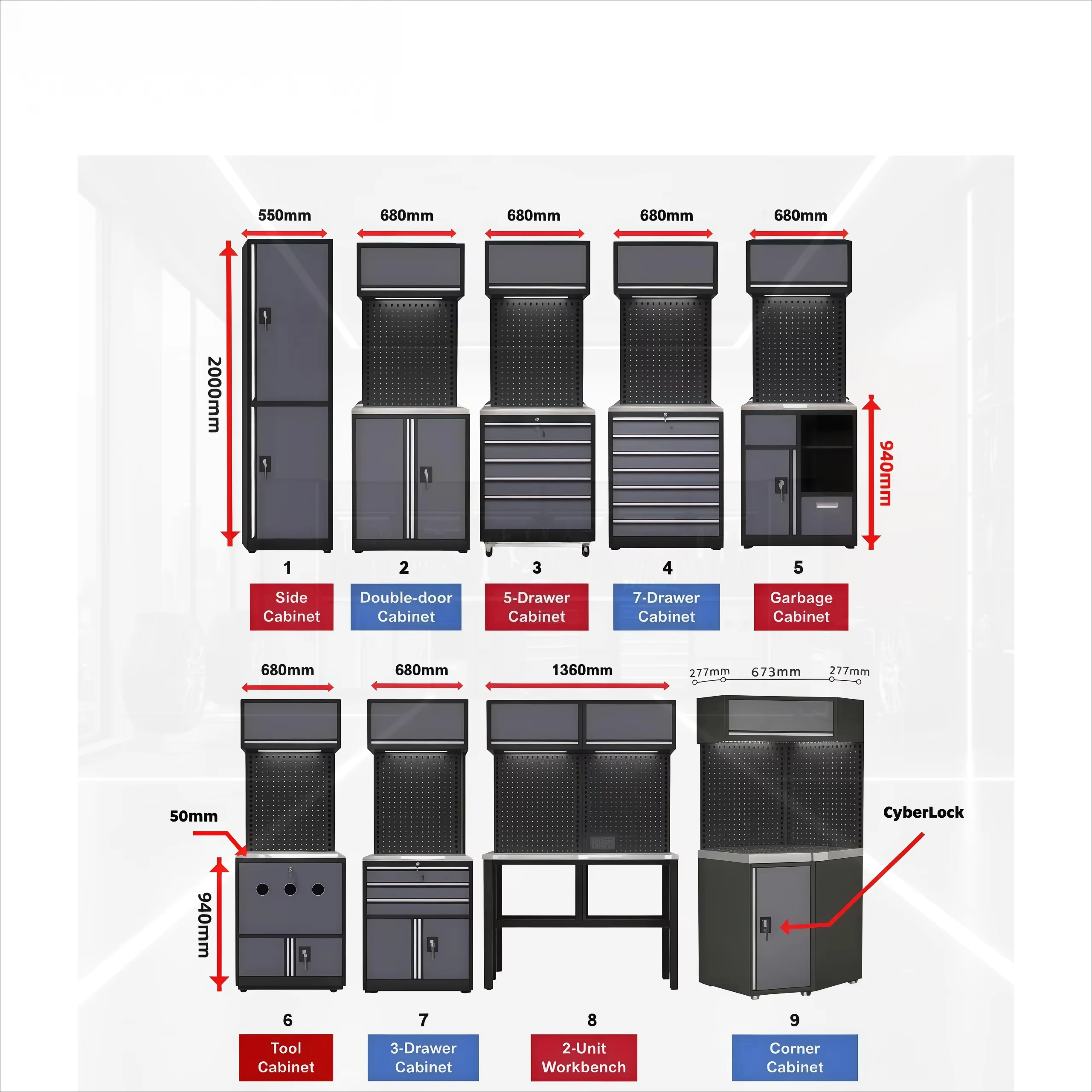 New Design Garage Storage Combination Tool Cabinets Heavy Duty Workshop Metal WorkBench Garage Workstation Cabinet
