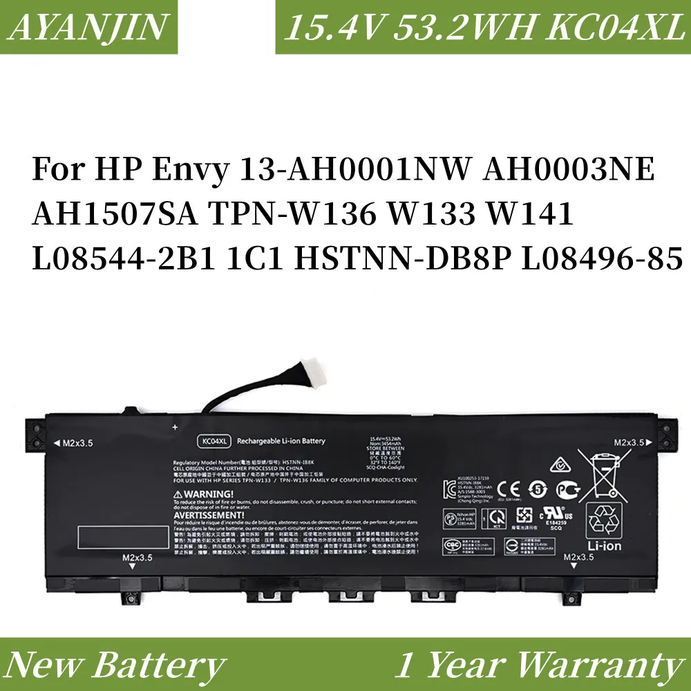 

53.2Wh KC04XL Laptop Battery For HP Envy 13-AH0001NW AH0003NE AH1507SA TPN-W136 W133 W141 L08544-2B1 1C1 HSTNN-DB8P L08496-85