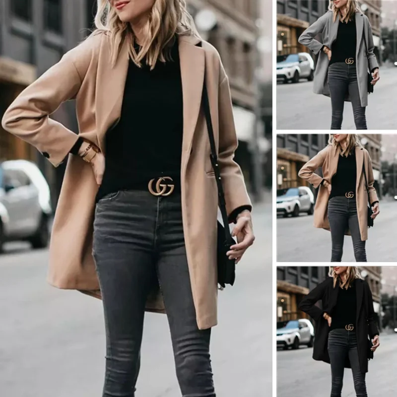 

Autumn New Women's Coats Solid Colour One Button Coat With Pockets Elegant Temperament Streetwear Ladies Clothes Jackets S-3XL