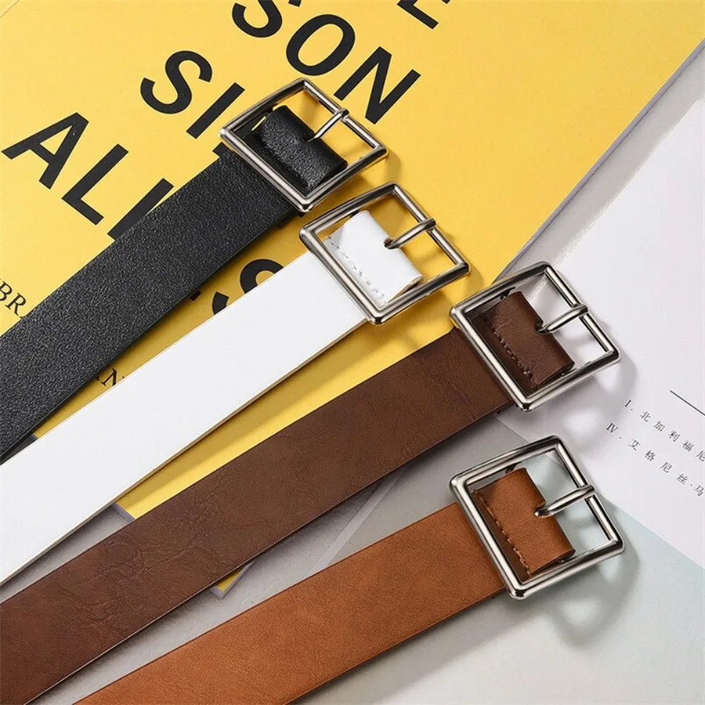 Women's Belt PU Leather Rectangle Metal Buckle Black Khaki Red Fashion Accessories Waist Band Women ремень Ceinture Cinturones