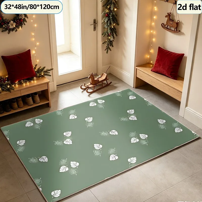 Sage Green Tropical Monstera Leaf Pattern Carpet Flooring, Boho Botanical Area Rug for Living Room Bedroom Home Interior Decor view 6