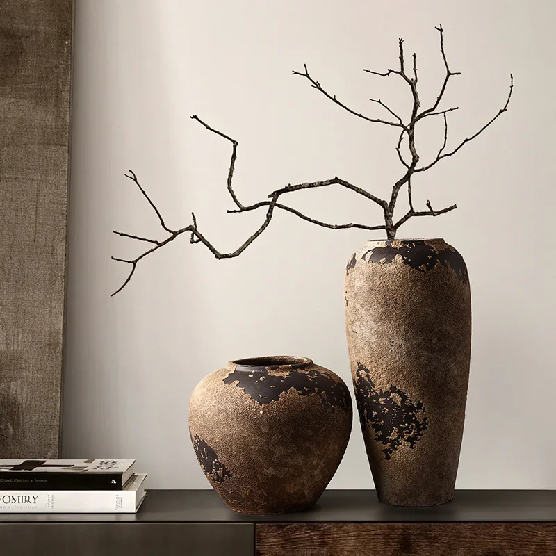 Florero de cerámica Wabi Sabi, decoración Retro para sala de estar, arreglo de flores secas, mueble de TV, porche, modelo de Hotel, tarro de cerámica para habitación