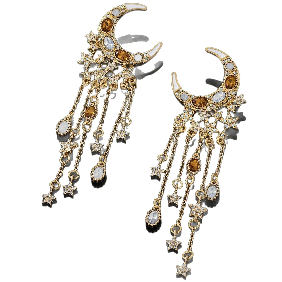 

Fashion Long Tassel Star Moon Drop Earrings S925 Sterling Silver Needle High-End Exquisite Party Gift For Women