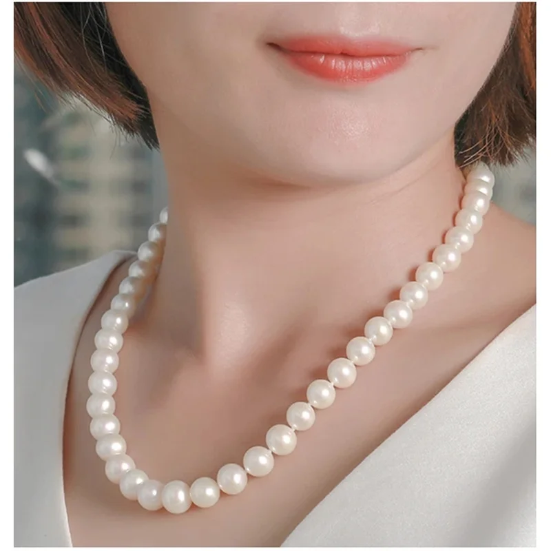 3A Natural Round Pearl Necklaces Freshwater Pearl Jewelry 925 Sterling Silver Necklace For Women Anniversary Engagement Gift