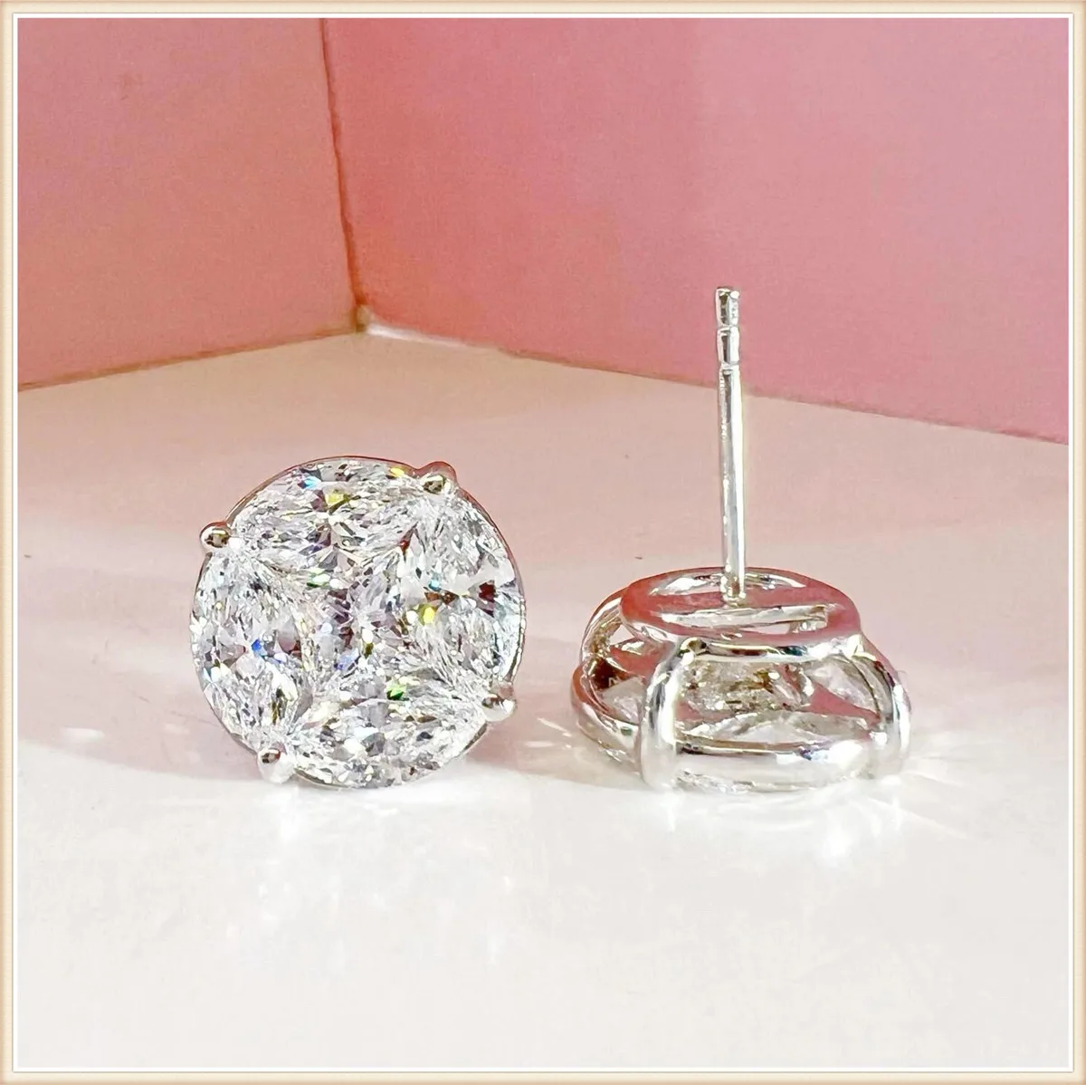 

18K solid real gold lab grown diamond horse eye princess shape set 5CT diamond earrings factory wholesale custom platinum