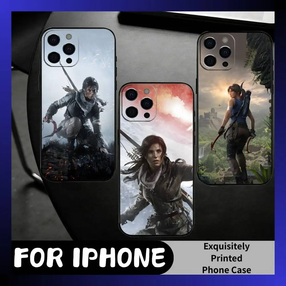 

Legendary woman Lara Croft T-Tomb R-Raider Phone Case For iPhone17,16,15,14,13,12 Plus,Max Soft Silicone Black Cover