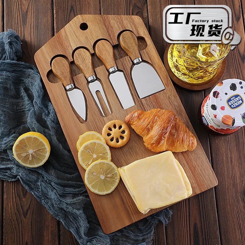 Acacia Cheese Board Set Stainless Cheese Tools 4-piece Set Cheese Knives Deli Board Knives Set