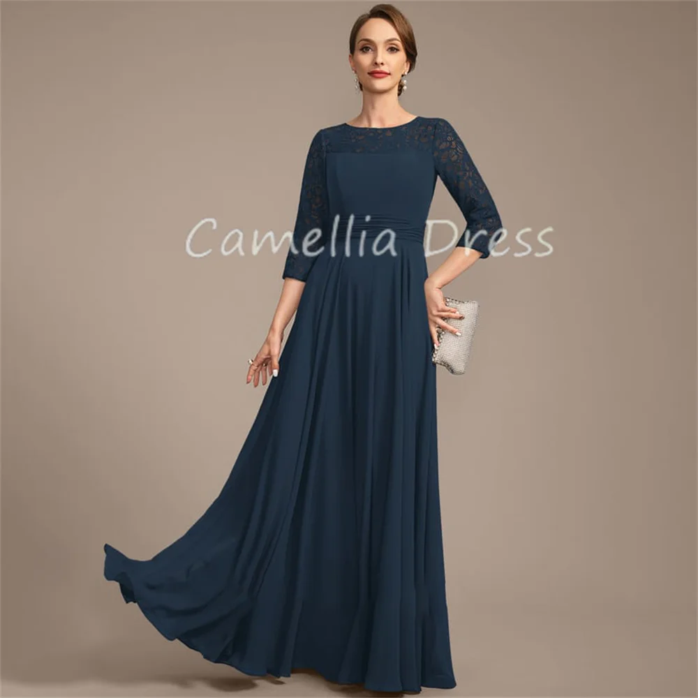 New Scoop Illusion Mother Of The Bride Dress Chiffon Lace A Line With Pleated Formal Dresses Vestidos Mae Da Noiva Casamentos