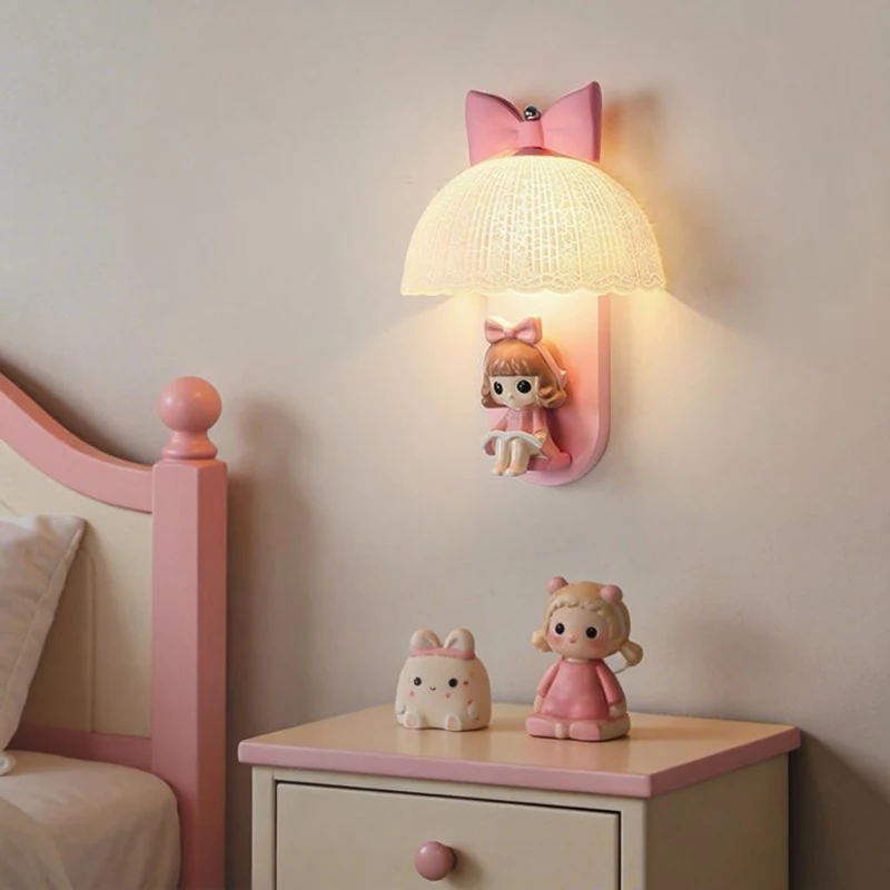 

Creative Pink Bow Tie Wall Lamps Warm Princess Bedside Lamp Glass Wall Sconces Wedding Room Kids Baby Children's Room Wall Lamp
