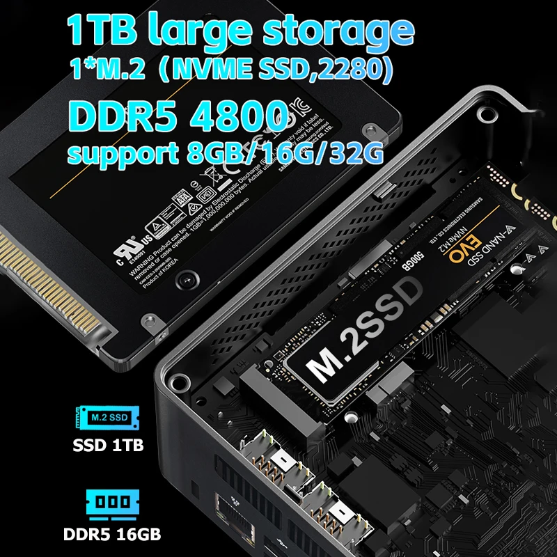 MicroData Mini PC N5A 8-Core 12-thread Intel i5 12450H Windows 11 Pro DDR5 4800 هرتز، 16 جيجا 518 جيجابايت/1 تيرابايت، 1*M.2 (NVME SSD، 2280) WIFI5+BT4.2 #3