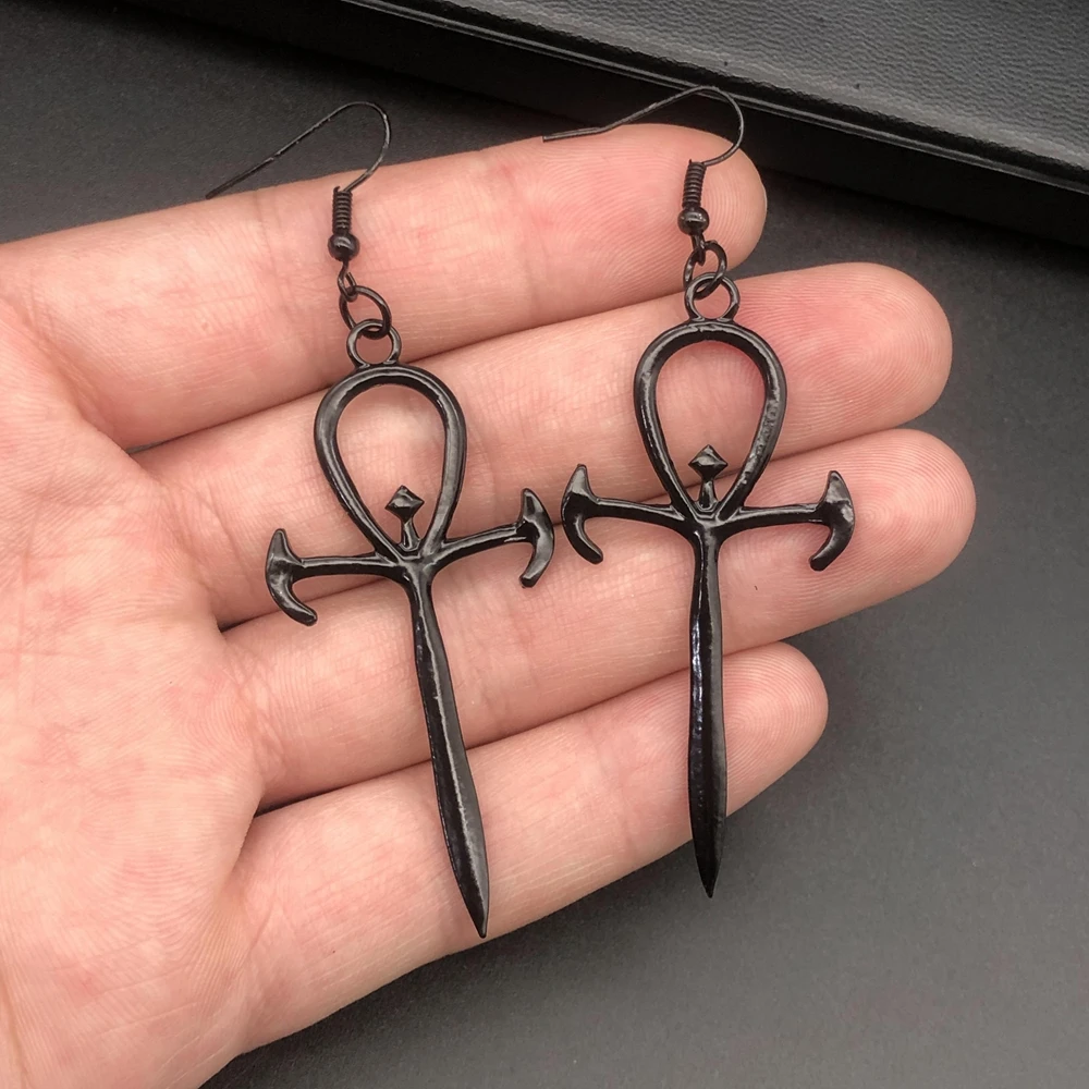 Goth Vampire Gothic Ankh Cross Black Earrings Occult Gothic Dracula Nosferatu Symbol Fashion Original Jewelry Gift Fashion New