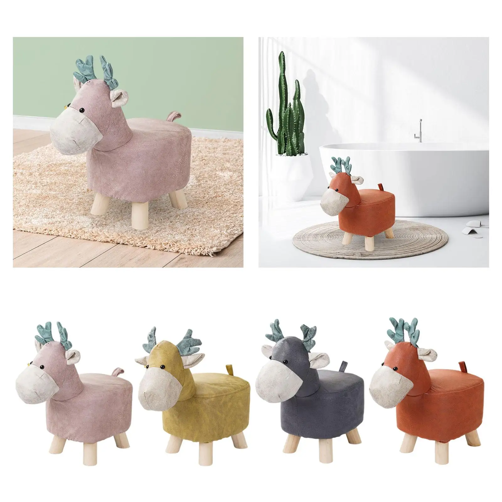 Animal Footstool Footrest Ottoman Room Decor Deer Bench for Living Room, Porch, Playroom