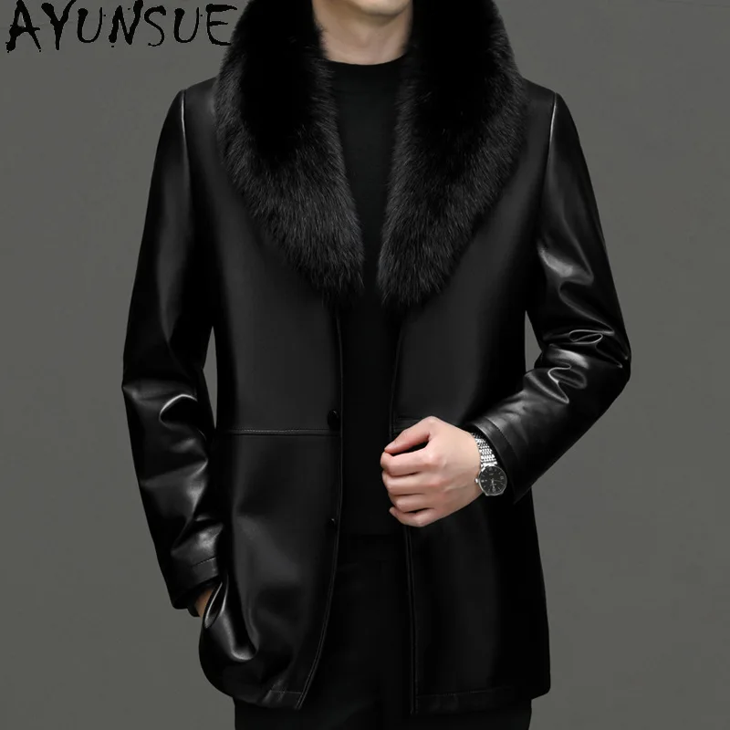 AYUNSUE New Genuine Leather Jacket Men Real Sheepskin Jackets for Men Duck Down Leather Jacket Men Mink Fur Collar 진짜 가죽자켓