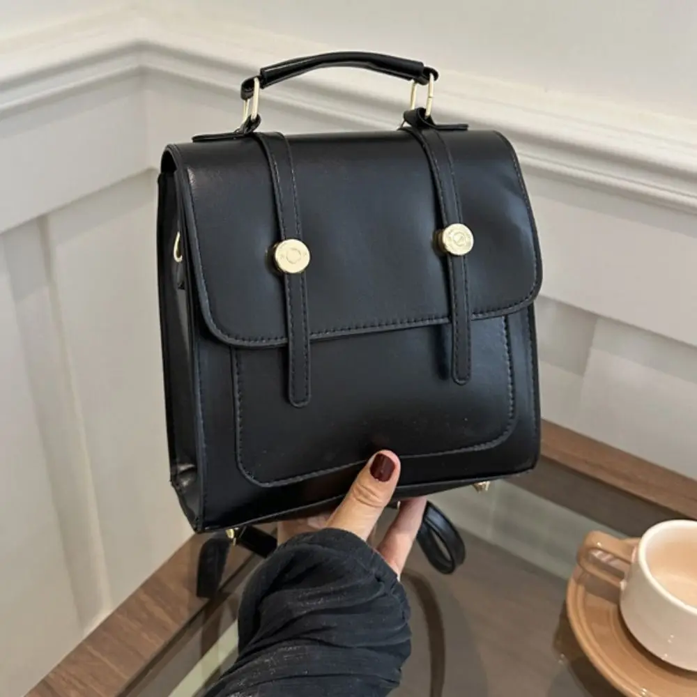 Elegant Minimalist College Style Ruckpack Large Capacity PU Leather Square Crossbody Bag Handbag Pure Color Travel Backpack Gift