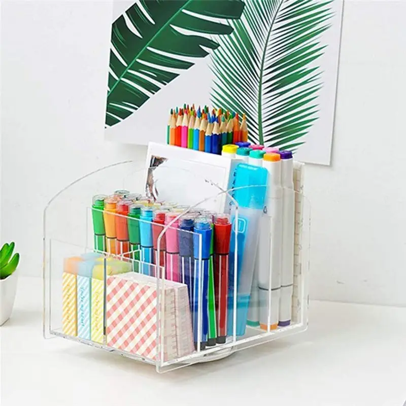 ABRI-Acrylic Pen Holder Crayon Organizer For Kids, Crafts Organizer Marker Caddys Organizer , 360 Rotating Pencil Holder