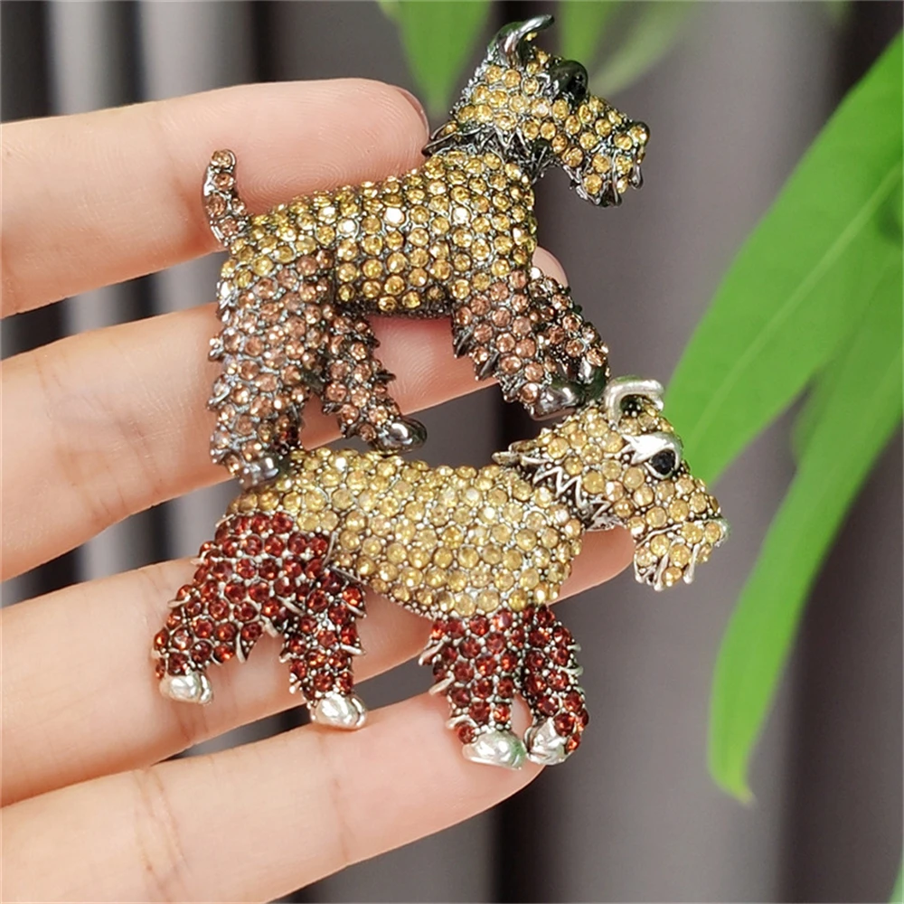 Lovely Schnauzer Dog Brooches For Women Unisex Sparkling Rhinestone Cute Pets Puppy Animal Party Causal Brooch Pin _Other Organi