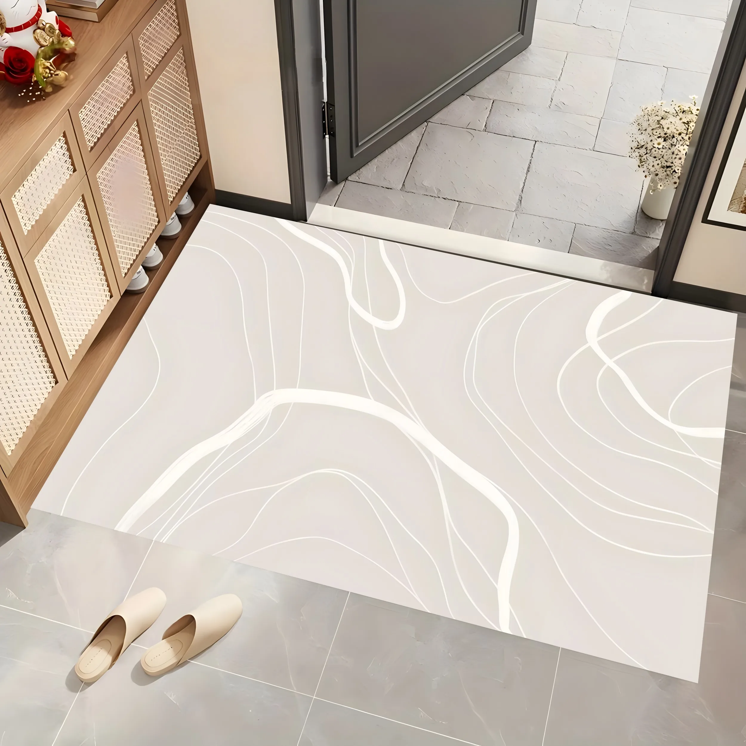 2D Large Carpet Milky White Streamlined Wavy Pattern Minimalist Cream Style Living Room Bedroom Rug