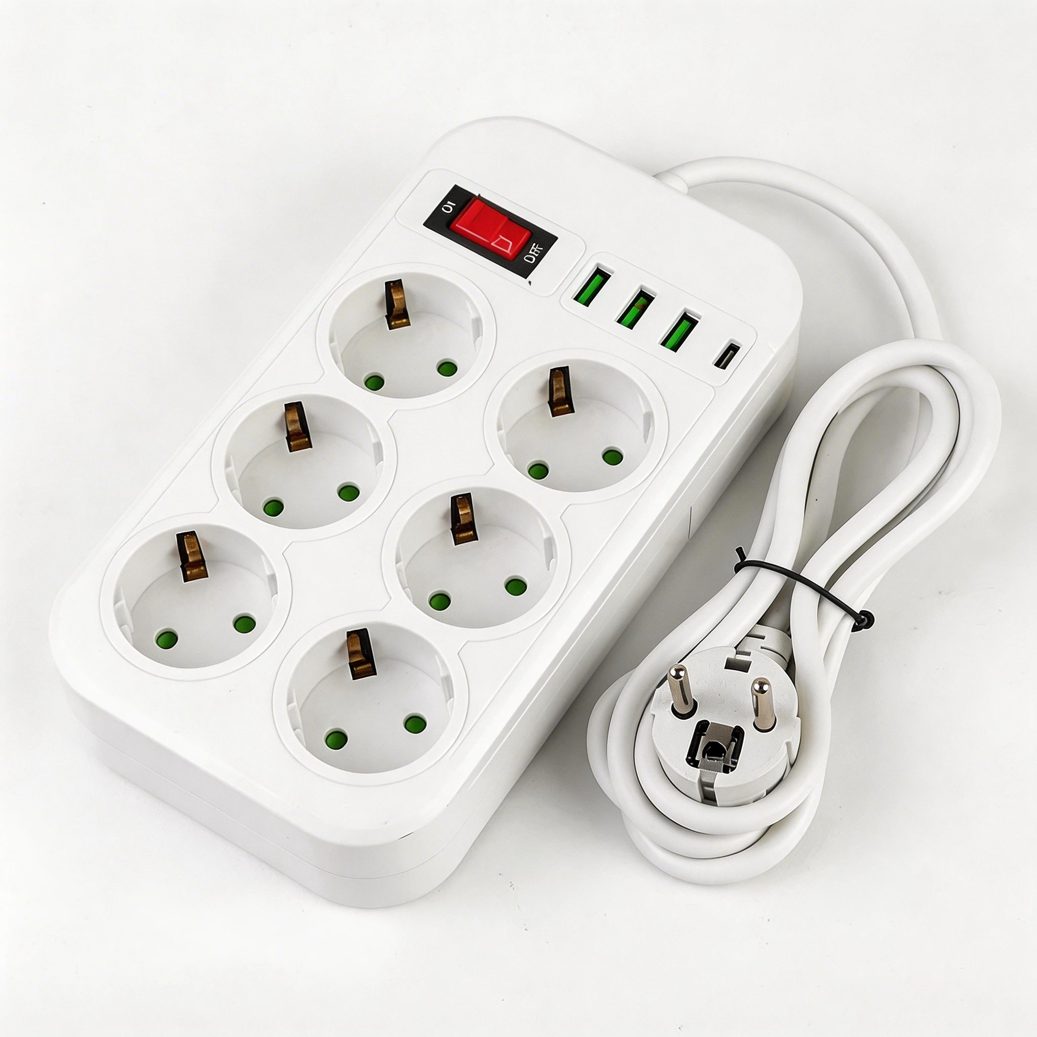 EU AC Plug 1500W 6 AC Power Strip with 3 USB 1PD Port 2M Extension Cord for Home Office Dormitory Filter Adapter Multitap Socket