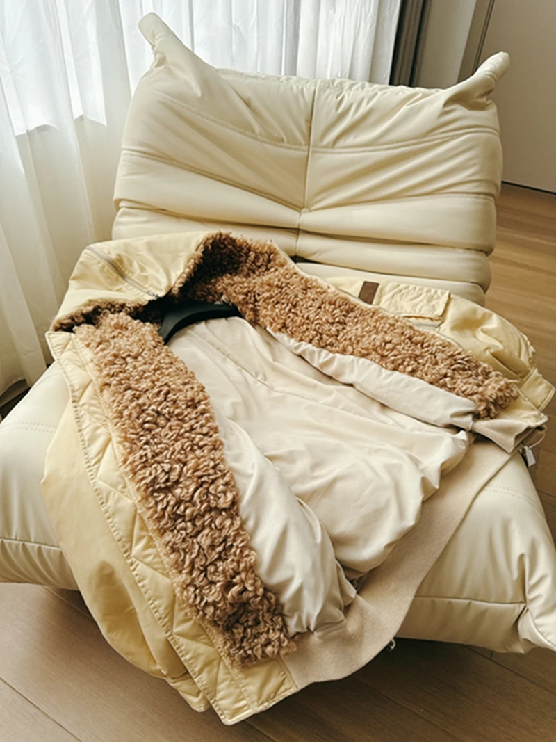 2025 invierno nuevo Faion Thiened blanco Du abajo Parka abrigo con Cuello de piel coreano Sle mujer cálido poliéster Jaet