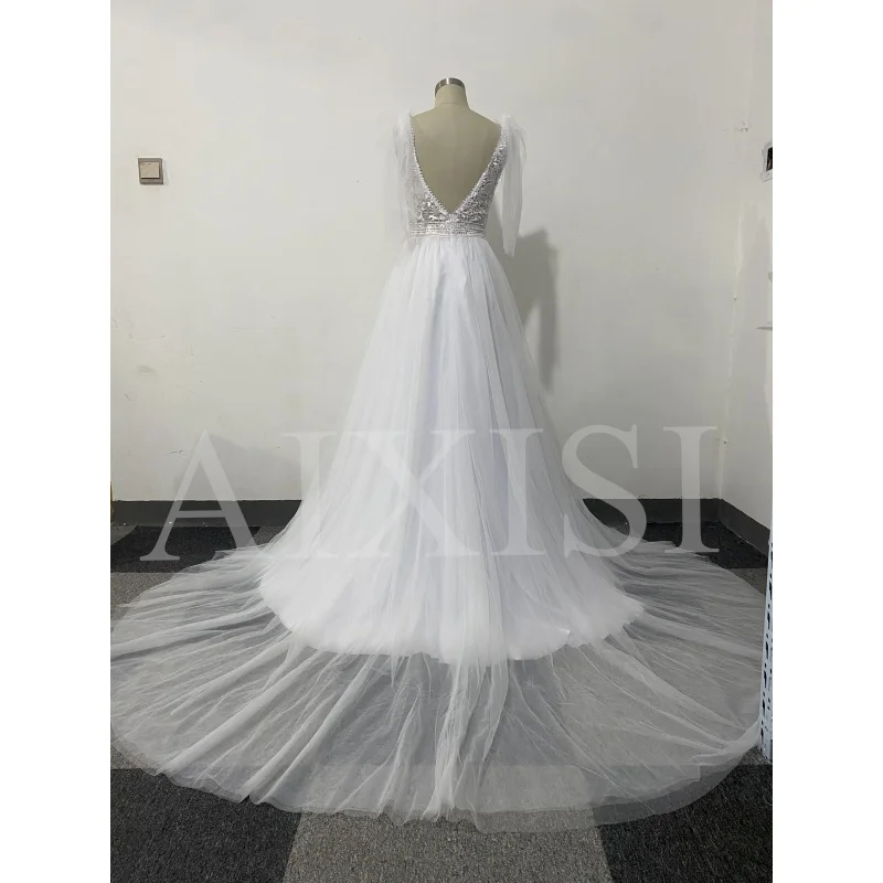 Exquisito vestido De Novia de una línea para mujer, apliques, tirantes finos, sin mangas