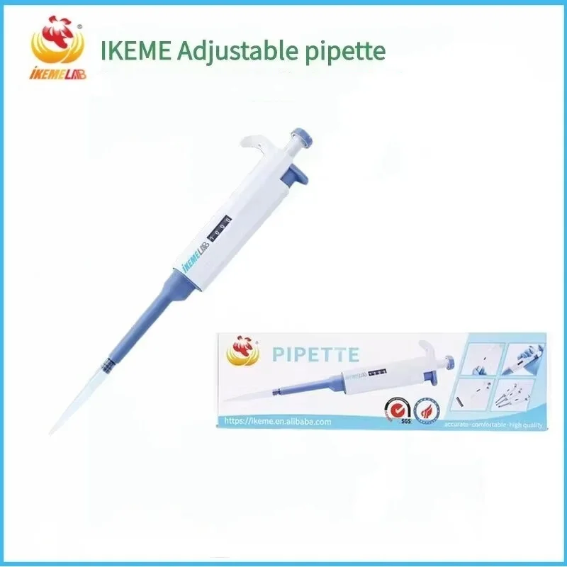 Pipeta de laboratorio IKEME, micropipeta Digital de un solo canal de 100-1000ul, equipo de laboratorio de pipeta de plástico ajustable con punta de