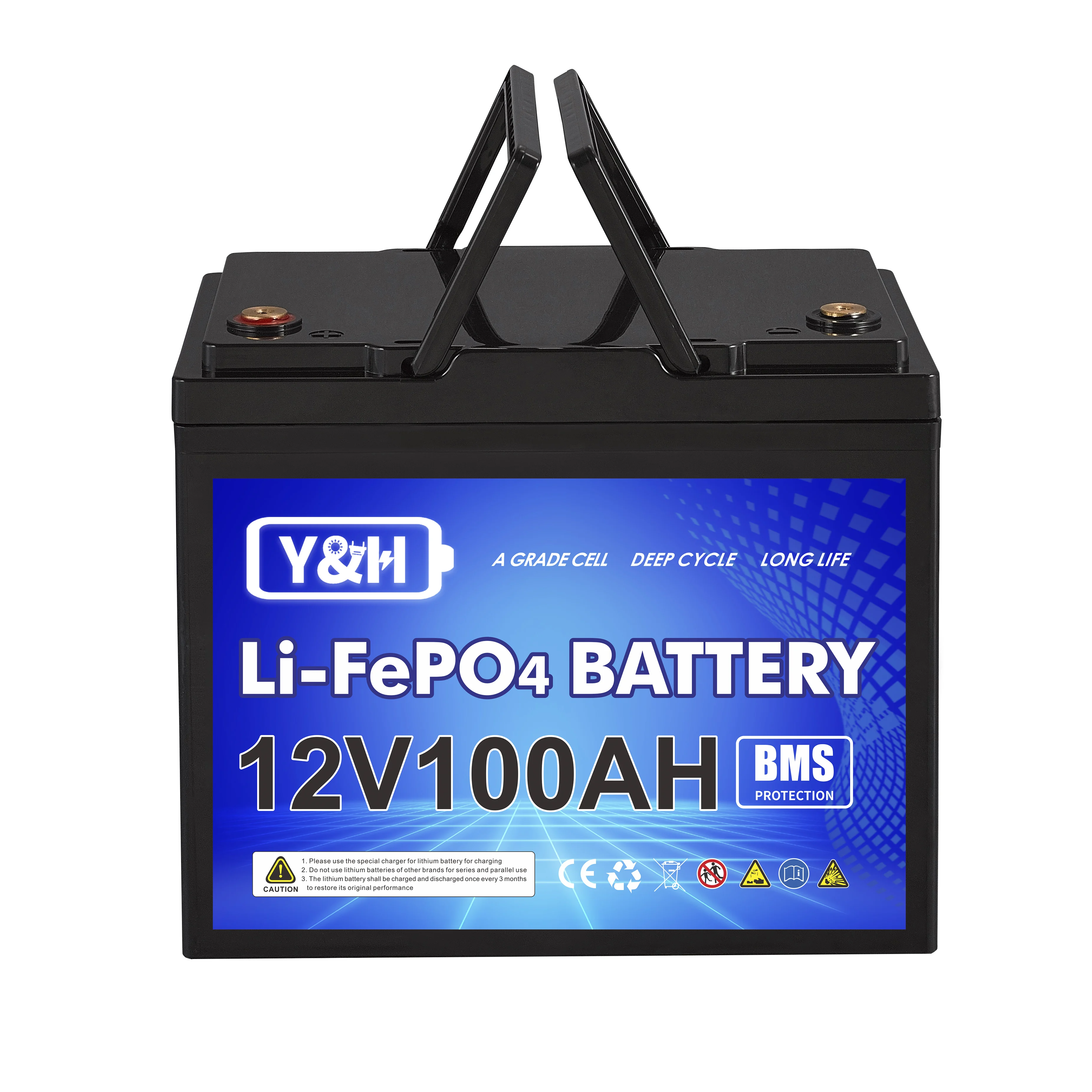 Y&H Portable 12V 100Ah LiFePO4 Lithium Battery,3000 Deep Cycle Charging,Built-in BMS,for RV, Camper, Van, Marine, Off-Grid Home