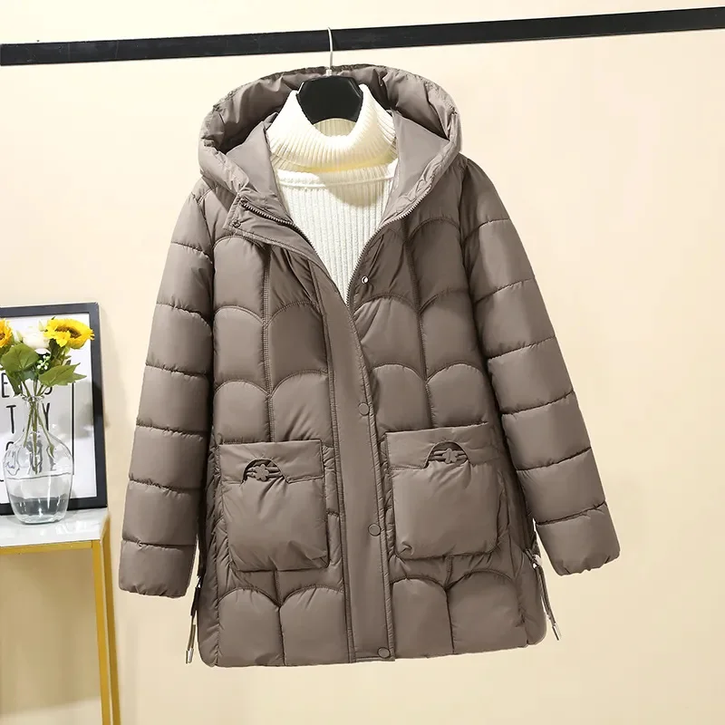 

Middle-Aged Mother Cotton-Padded Coat Female 2024 New Winter Down Jacket Women Parkas Western-Style Outwear Hooded Overwear Lady