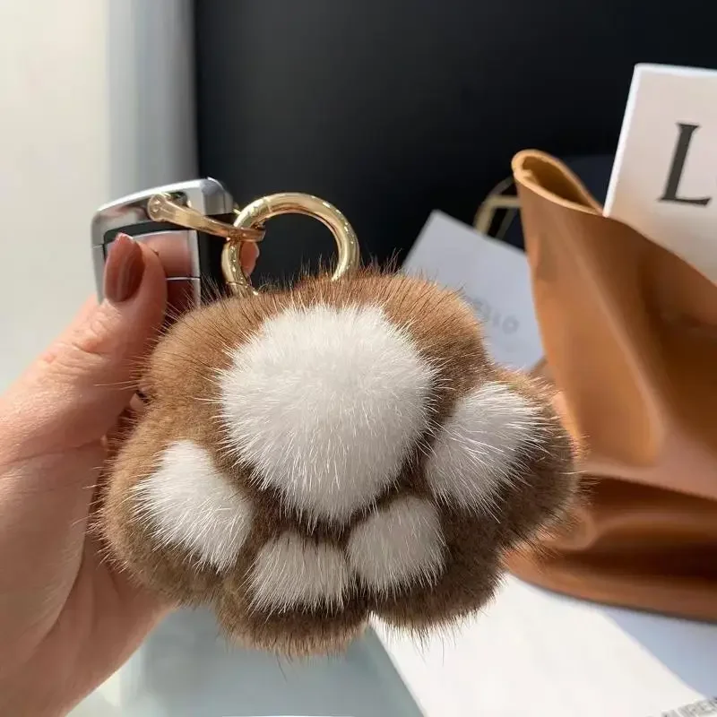 Cat Paw Pendant Keychain Fluffy Kawaii Faux Fur Keychain Cute Stuffed Toy Plush Toy Key Ring Backpack Car Key Pendant