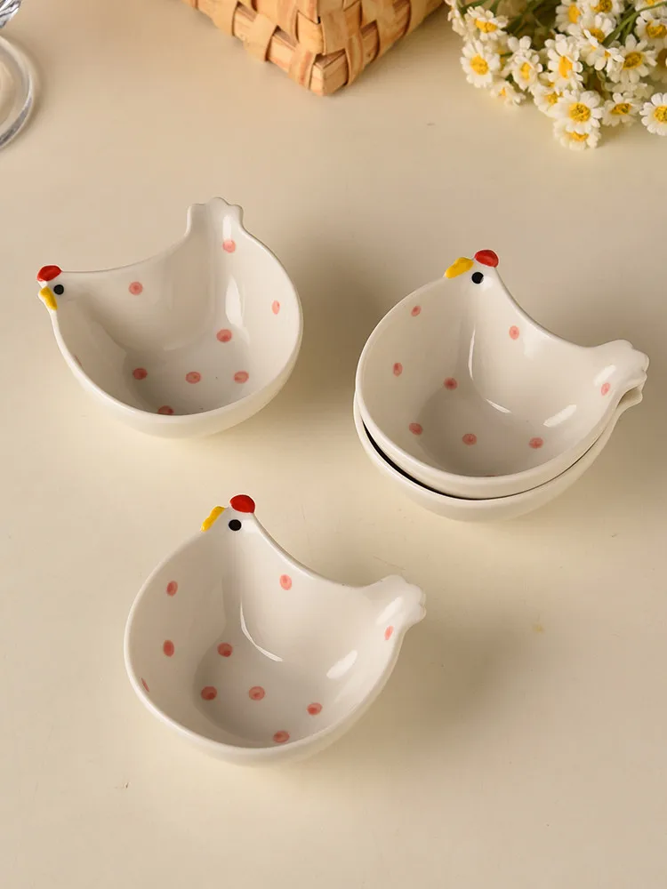 2pcs ceramic chicken seasoning dish, household storage box, mini bowl