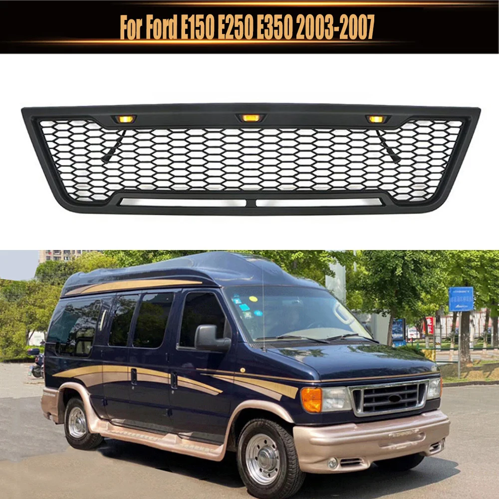 

For Ford E150 E250 E350 2003-2007 4x4 Off Road Auto Exterior Parts Car Front Upper Grille Cars Grill Trim With Led Light Fit