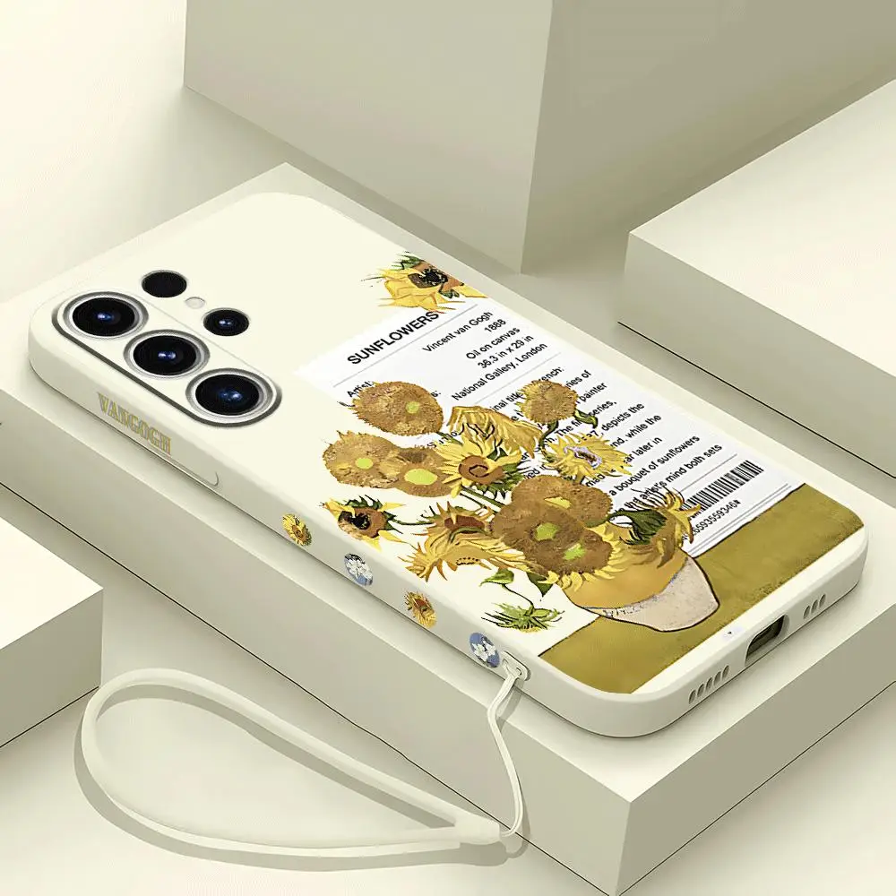 Custodia per telefono per Samsung Galaxy S24 Ultra S20 FE S22 Plus S23 Ultra 5G S21 Luxury Square Liquid Van Gogh girasoli Cover