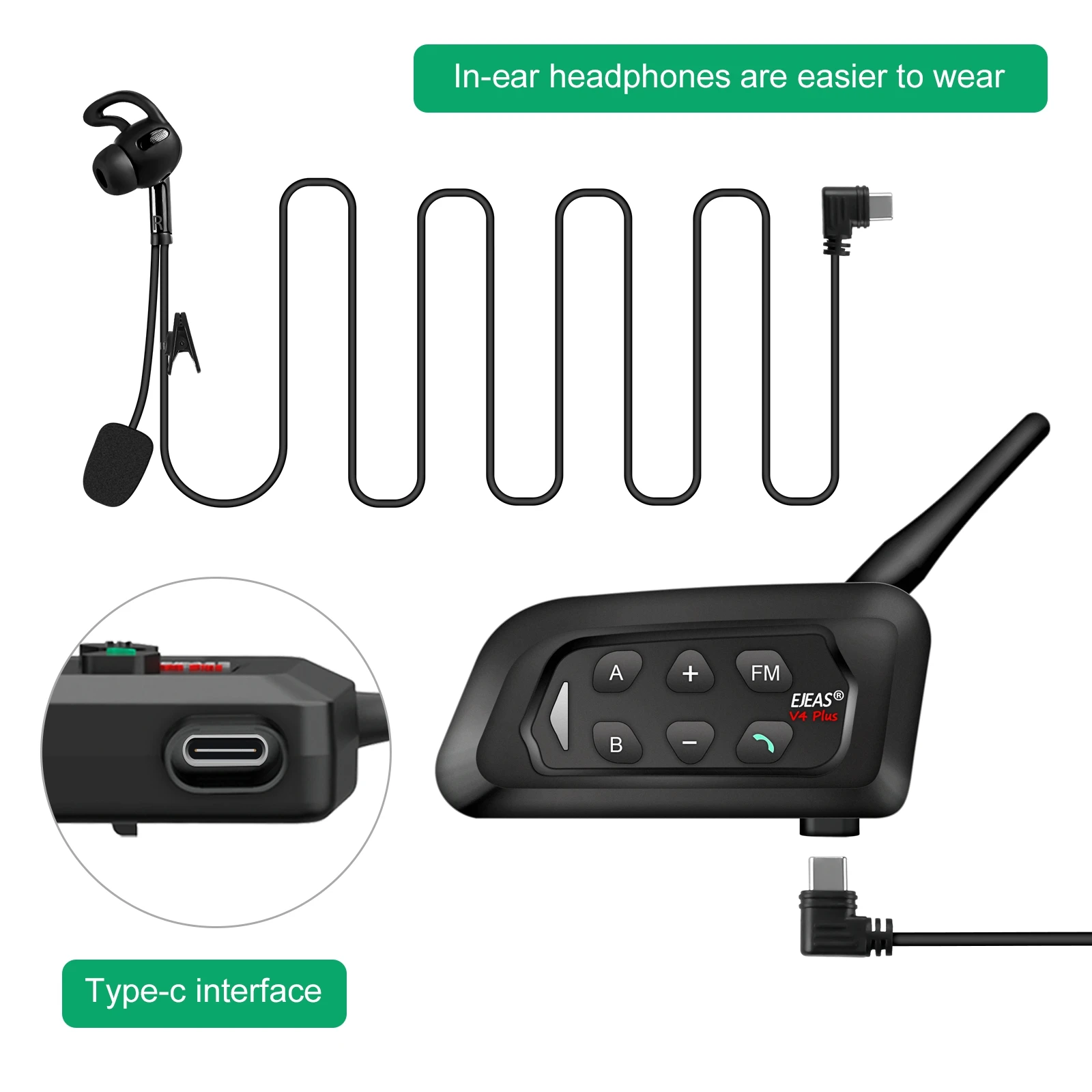 2PCS  EJEAS V6C PRO V4C PLUS 3 Users Referee Intercom Headset 1200M Full Duplex Bluetooth Headphone Soccer Conference Interphone