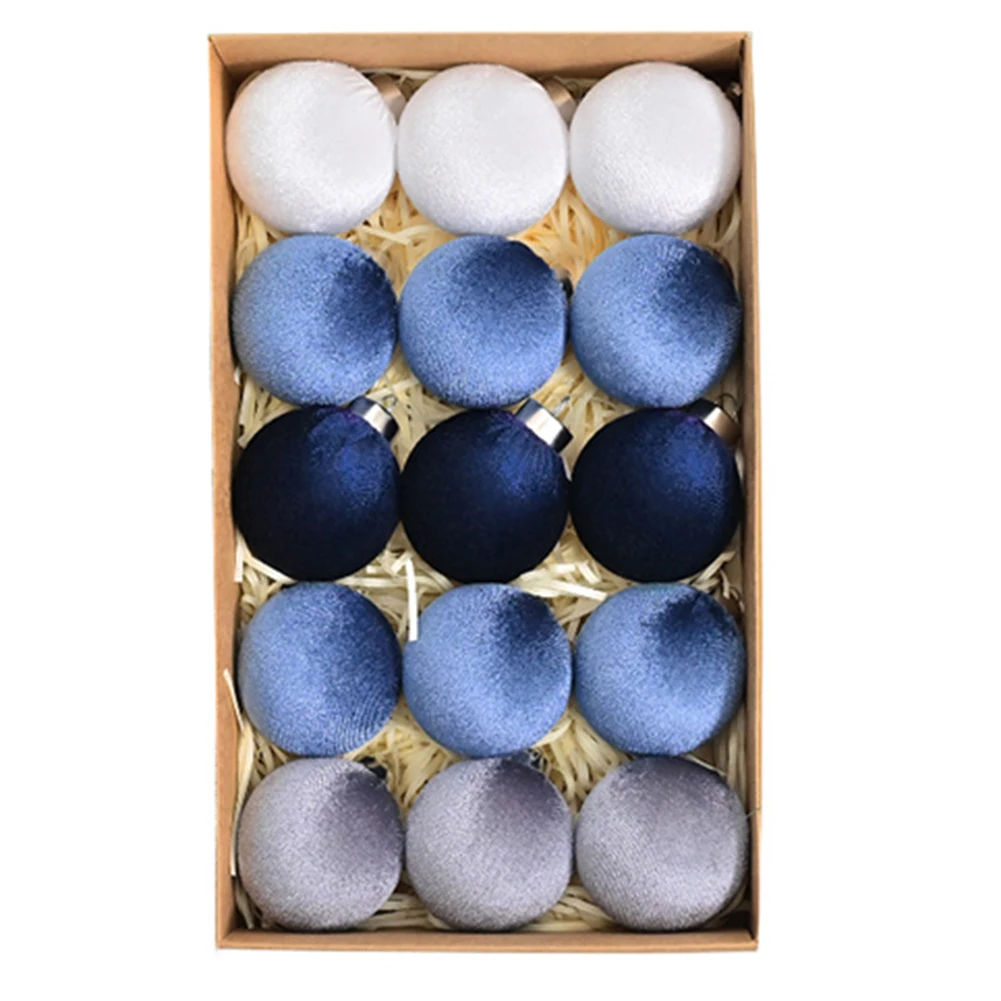 Velvet For Christmas Ornaments Balls Set of 15 for Tree Window Wall Mantle Holiday Decoration with Hanging Loops