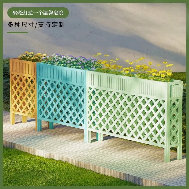 Outdoor flower box planting box flower stand preservative wood fence restaurant partition fence garden screen wall flower pot fr