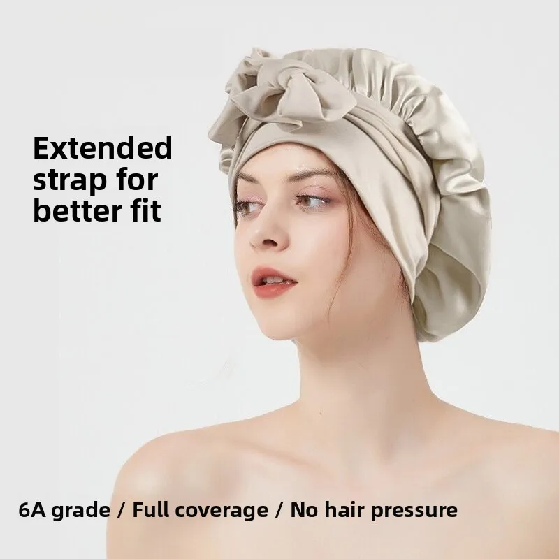 Adjustable Large Size Silk Hair Cap Women's Long Hair Protection Anti-Tangle Sleep Hat Elastic Strap Full Wrap Polyester Fiber