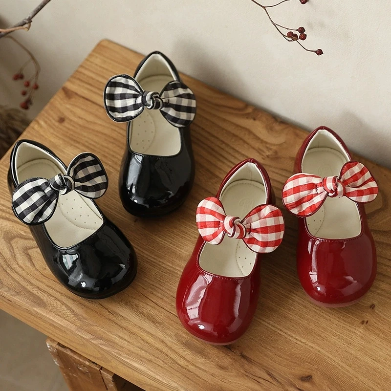 

Fashion Girls Mary Jane Flats Shoes, Plaid Bowknot Decoration, Superfiber Upper, Comfortable Non-slip Flat Shoes for Daily Wear
