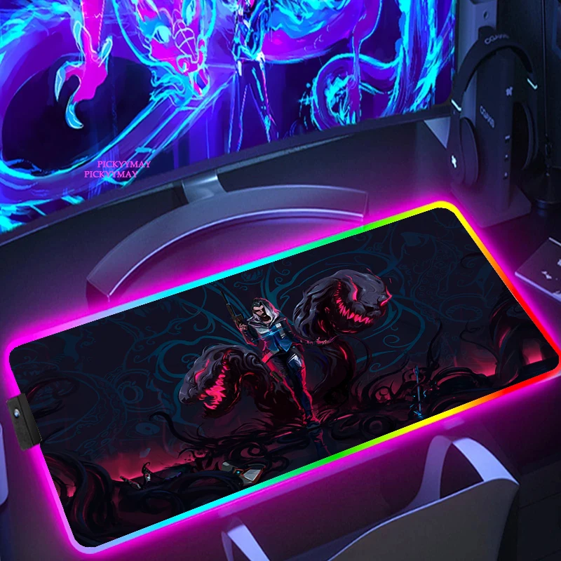 Valorant-RGB Gaming Mousepad, tapete de teclado LED, Desk Pad, PC Gamer Mousepad, mouse pads luminosos, XXL, XXXL