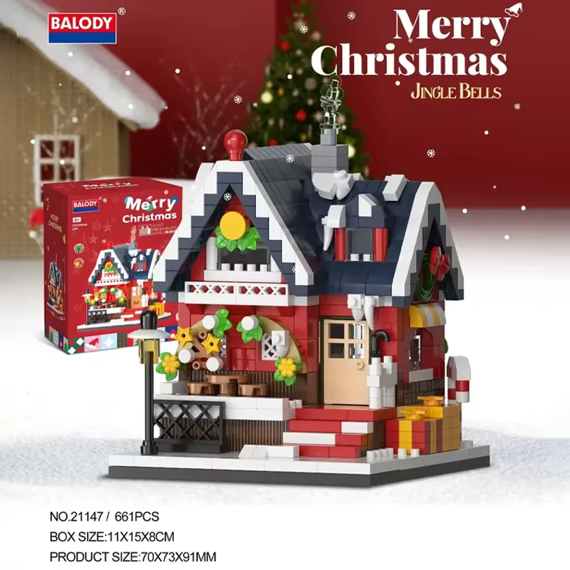 Casa de nieve de Navidad, Mini juego de bloques de construcción, Balody Coffee Candy Book Shop, vista de ciudad, modelo 3D, ladrillo, juguetes para niños, regalo de Navidad