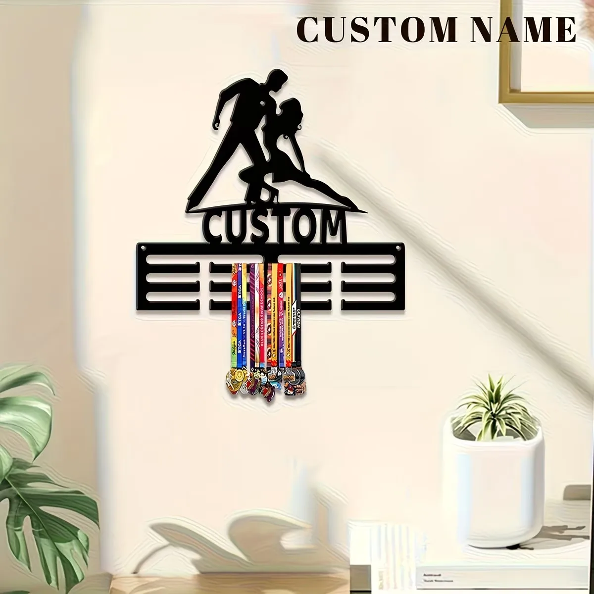 Custom Latin Dance Metal Medal Display, Elegant Dancer Silhouette Wall Art, Multi-Slot Design for Medals, Ribbons, and Keepsakes