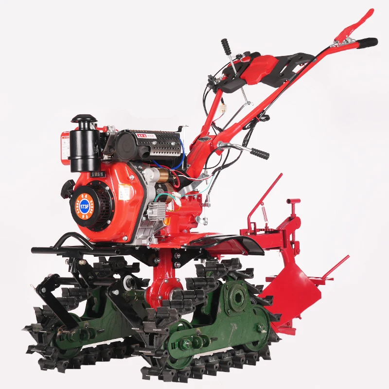 Diesel High-Power Micro Tiller Direct Connection Double Track Plowing Rotary Tilling Trenching Soil Cultivation Factory Direct