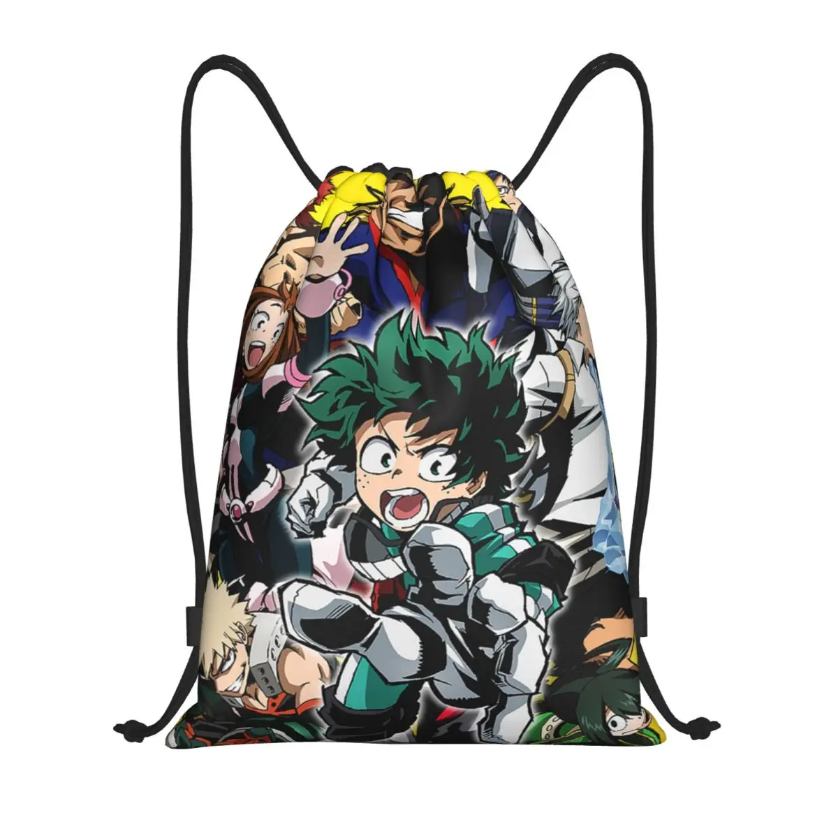 My Hero Academy Collage Drawstring Backpack Sports Gym Bag Anime String Sackpack for Yoga