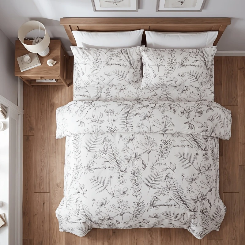 Vintage Sketch Grey Line Art Botanical Duvet Cover Set Ultra Soft Bedding set 1Duvet Cover 2Pillowcases Single Double Queen King