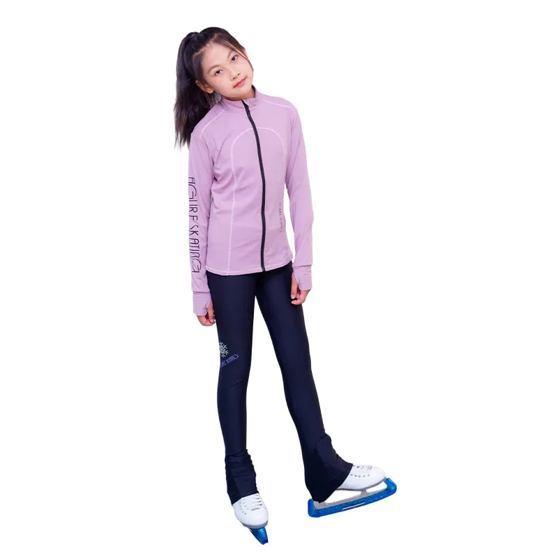 Vêtements de patinage artistique à séchage rapide, haute élasticité, imperméable, respirant, rose et noir trempé, printemps et été